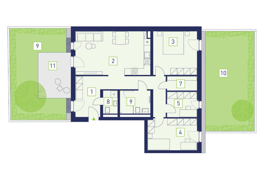 7.0.1 | 4-Zimmer Wohnung mit Terrasse und 2 Vorgärten