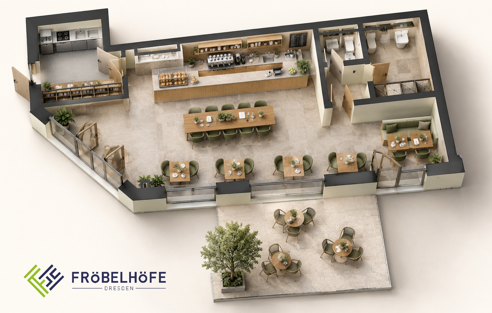 Raum für Ihre Geschäftsidee: Gewerbefläche mit Terrasse in den FröbelHöfen